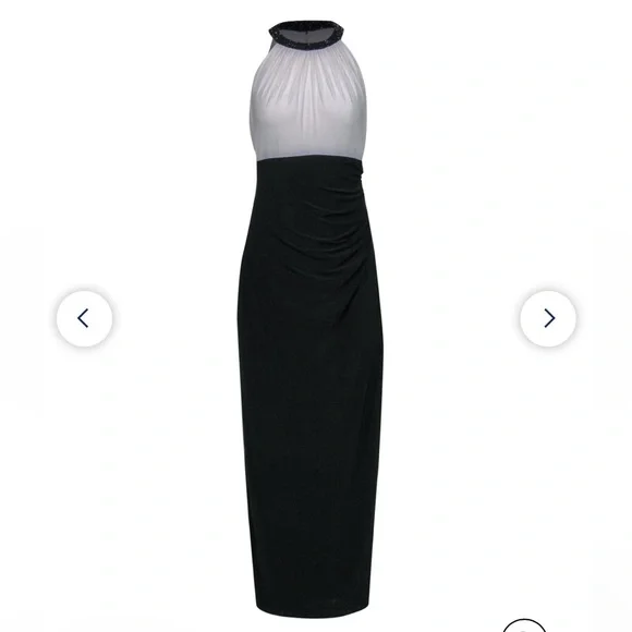 NWT LAUREN RALPH LAUREN SIZE 8 black white maxi evening gown dress beaded - Picture 1 of 8